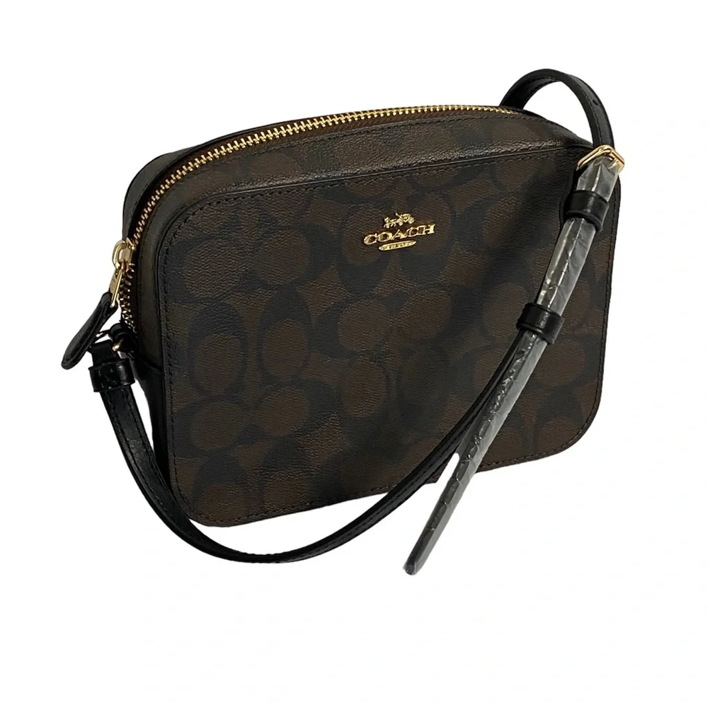 Coach Signature Canvas Mini Camera Bag for Women, Black/Brown